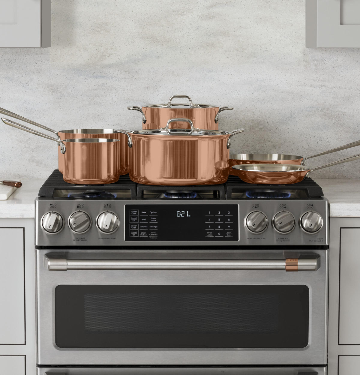 Café 30" Smart Slide-In, Front-Control, Gas Double-Oven Range with Convection