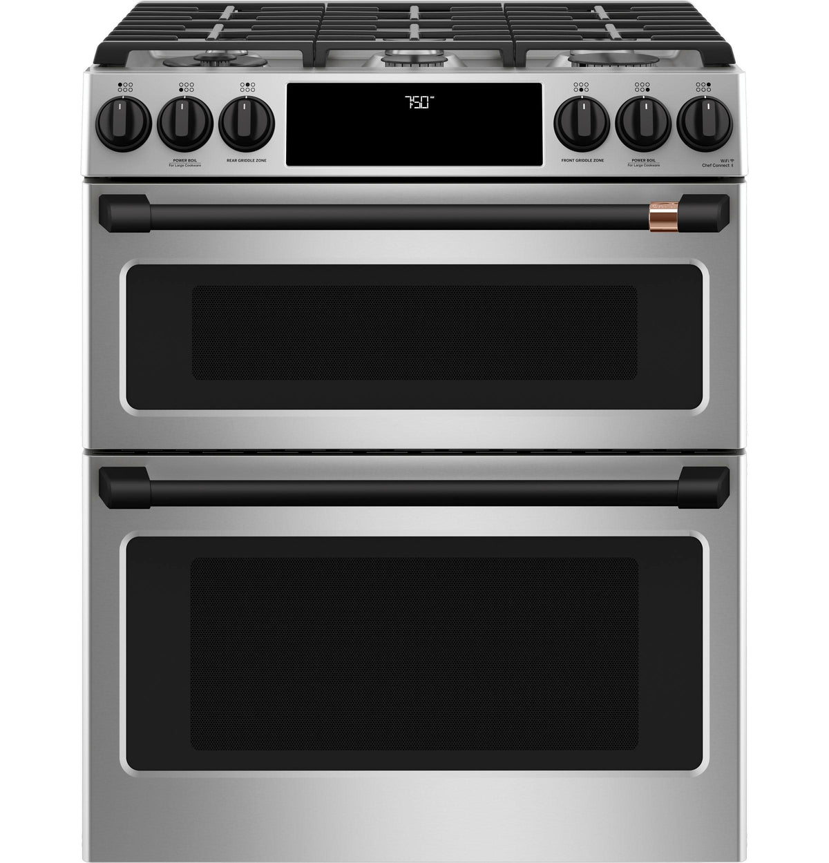 Café 30" Smart Slide-In, Front-Control, Gas Double-Oven Range with Convection