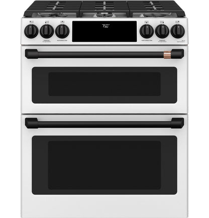 Café™ 30" Smart Slide-In, Front-Control, Gas Double-Oven Range with Convection
