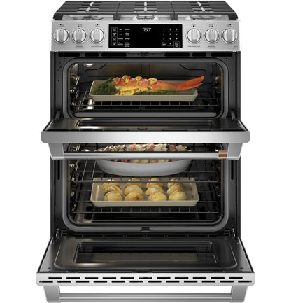 Café 30" Smart Slide-In, Front-Control, Gas Double-Oven Range with Convection